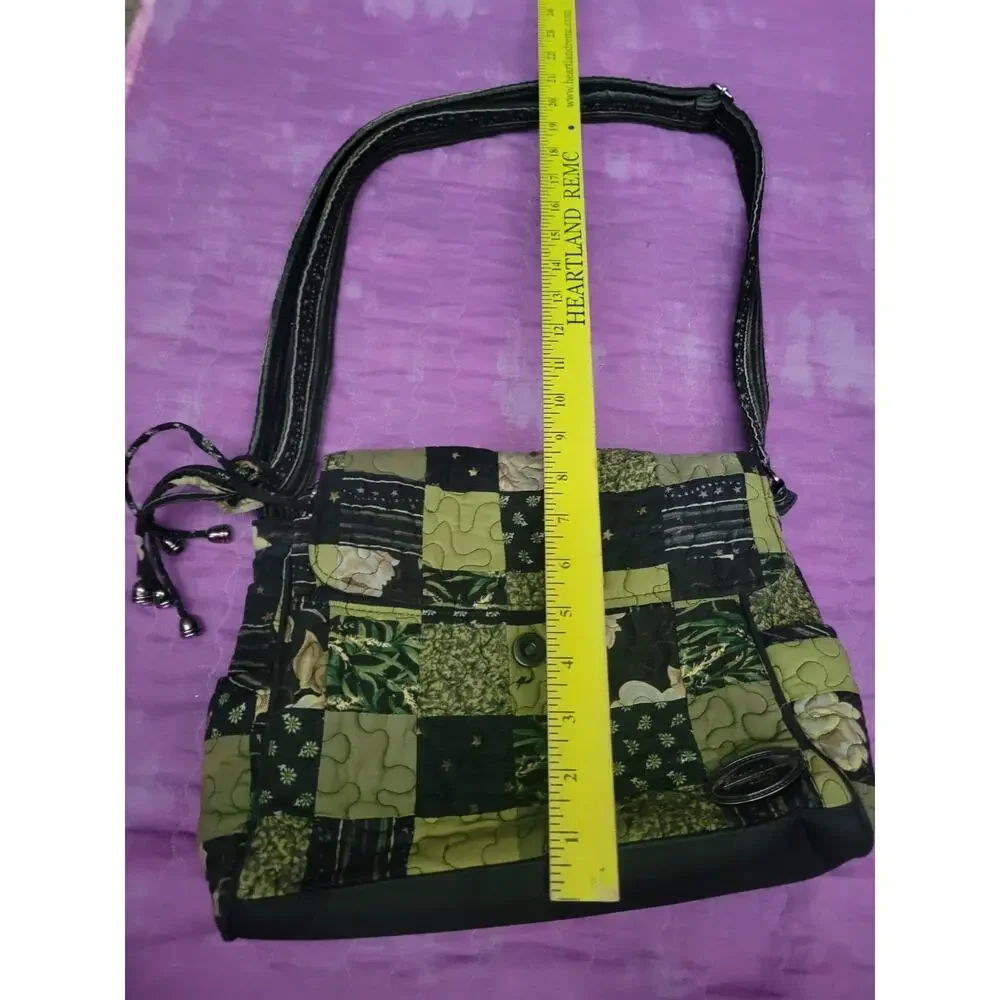 DONNA SHARPE QUILTED HANDBAG Greeh BLACK STRAP Boho Retro